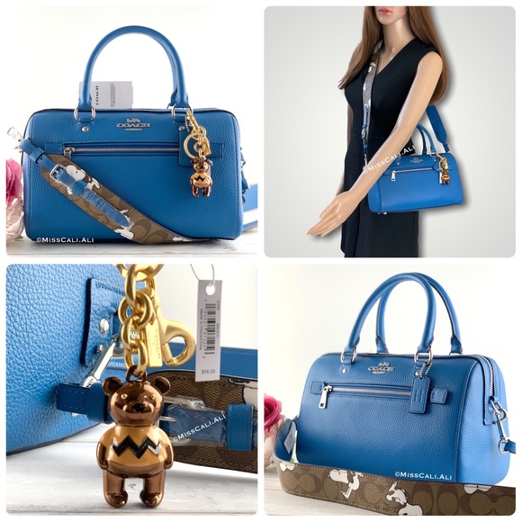NWT COACH X Peanuts Rowan Satchel Snoopy Print Bag +Charlie Brown Charm Keychain - Picture 16 of 16